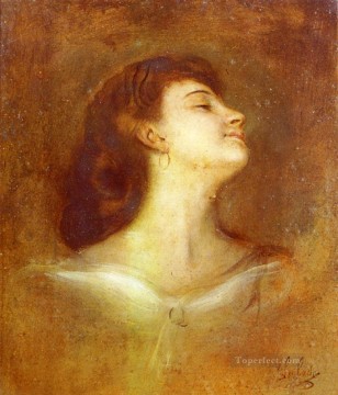  lady Oil Painting - Portrait Of A Lady In Profile Franz von Lenbach